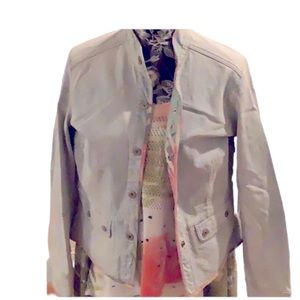 GAP size Large denim jacket light wash mandarin collar some stretch